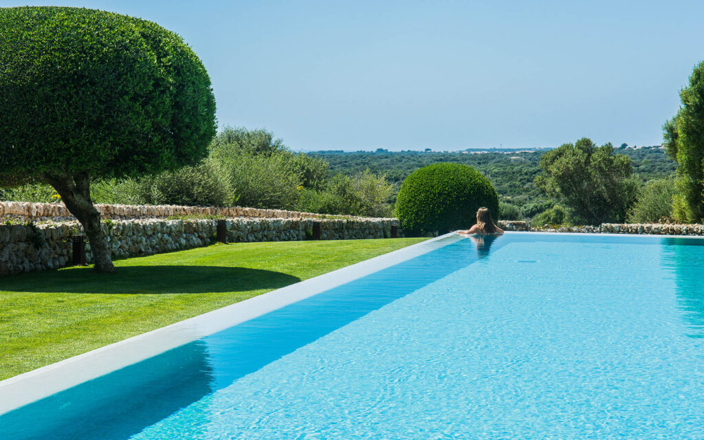 Swimming pool at Cugo Gran looking towards Majorca