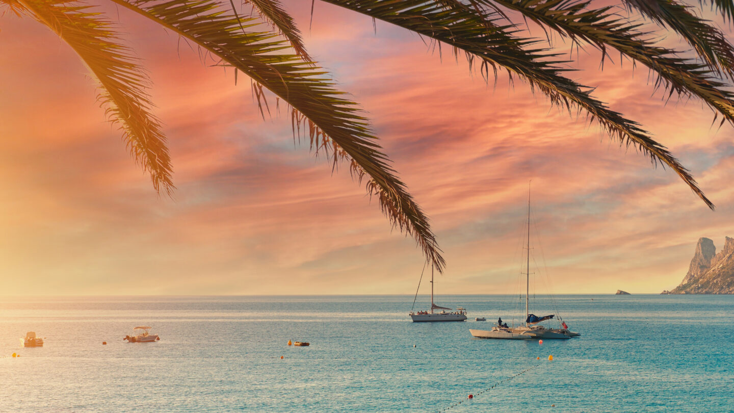 Cala d'Hort beach at sunset. Ibiza Island