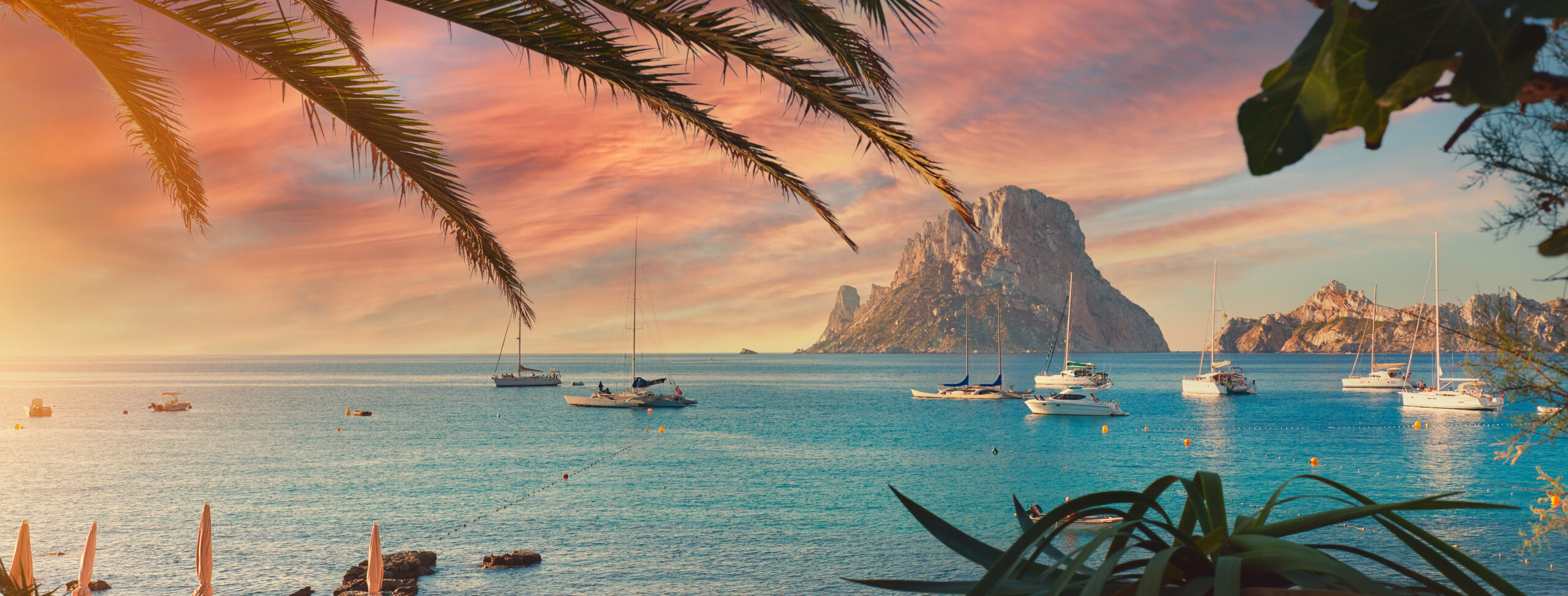 Cala d'Hort beach at sunset. Ibiza Island